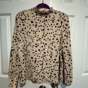 Elegant Beige and Black Polka Dot Blouse